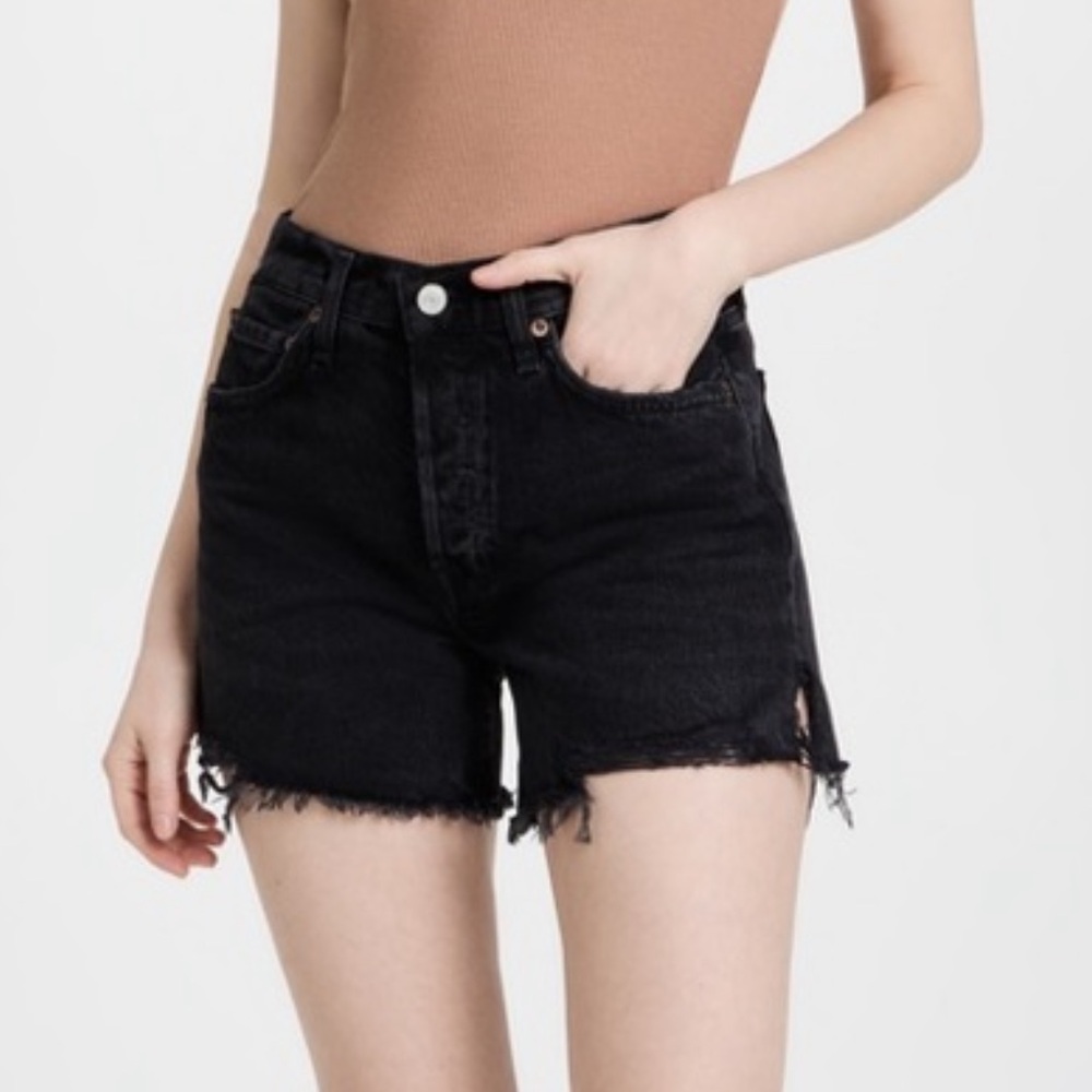 AGOLDE Parker Jean Cut Off Shorts Trance Black Denim Distressed High Rise 33